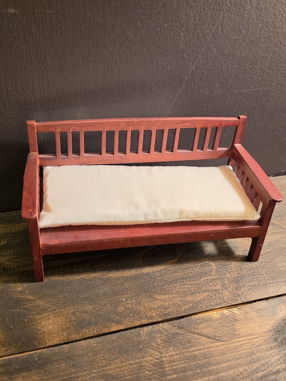 Vintage Dollhouse Miniature Mission Style Wooden Settee Bench 1:12 Cushion